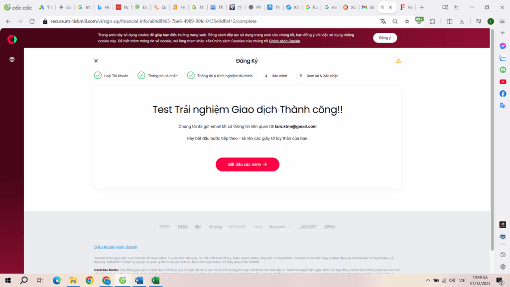 Tăng cường bảo mật 2FA sau khi mở tài khoản Tickmill thành công.