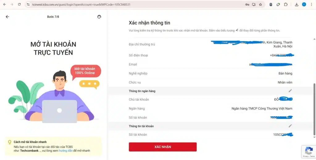 Các lớp bảo mật OTP và nhận diện khuôn mặt sau khi mở tài khoản TCBS