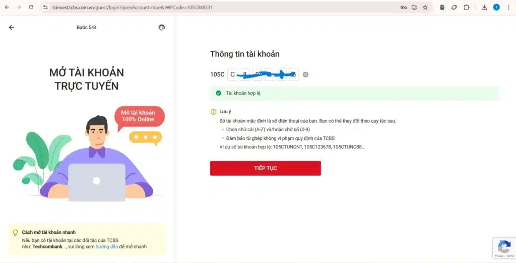Tính năng liên kết tài khoản ngân hàng Techcombank khi mở tài khoản chứng khoán TCBS